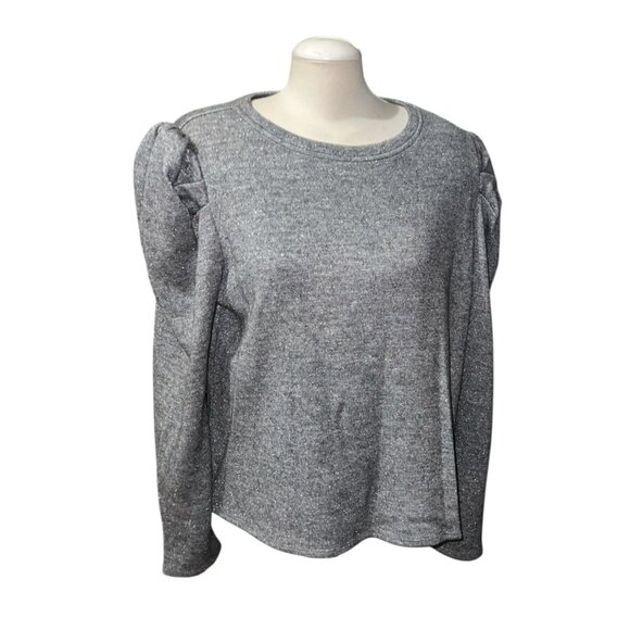 Les Serein Silver Puff Sleeve Sweater Womens Sz XXL Lightweight Rayon Blend Crew - Picture 7 of 11